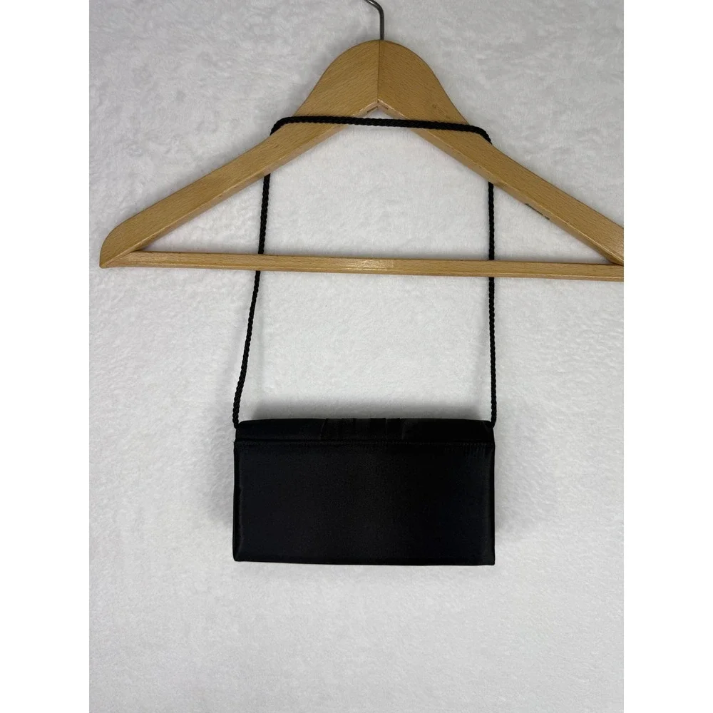 Style & Co Black Satin Pleated Rhinestone Evening Clutch Shoulder Purse Bag